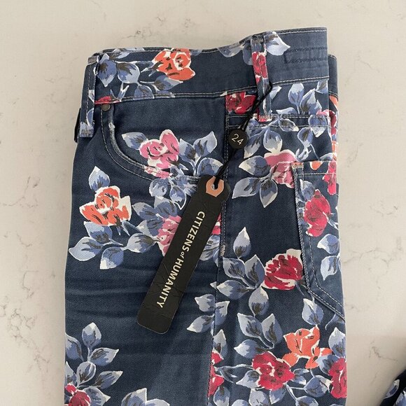 Aritzia Citizens of Humanity Mandy HiWaist Retro Slim RollUp Jeans Rose Navy 24 - Picture 14 of 16